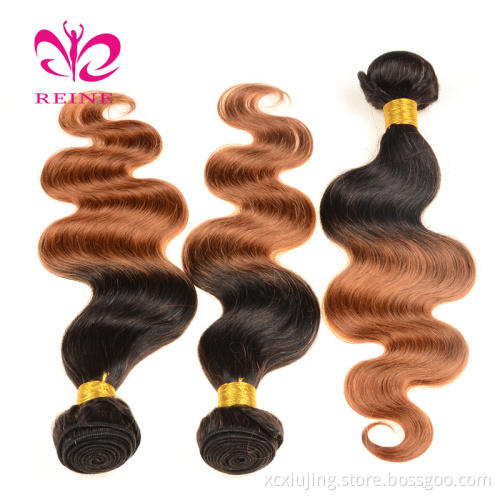 Private label virgin hair vendors two tone body  weft hair bundles human 1b/30 ombre extensions hair color 1b 30